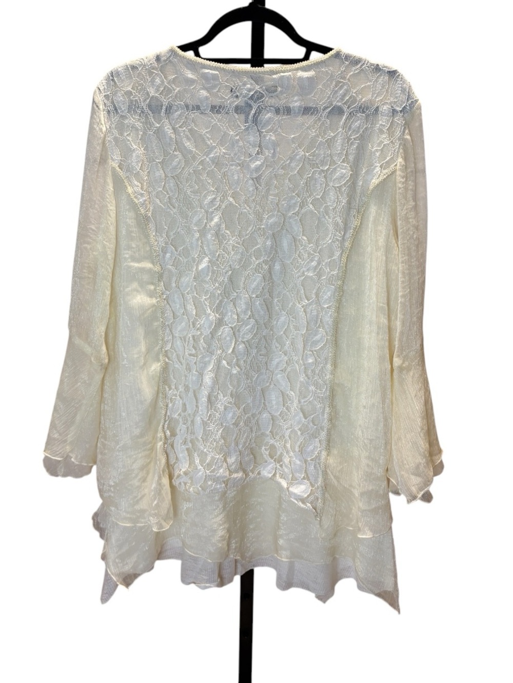 Ali Miles Cream Boho Ruffled V-Neck Lace Tunic - Picture 2 of 3